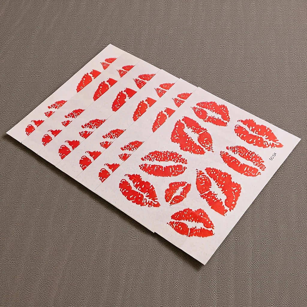 

6Pcs Red Lip Temporary Body Tattoos Waterproof Long-Lasting Realistic Stickers for Skin Decoration on Face Waist Chest Neck Arms