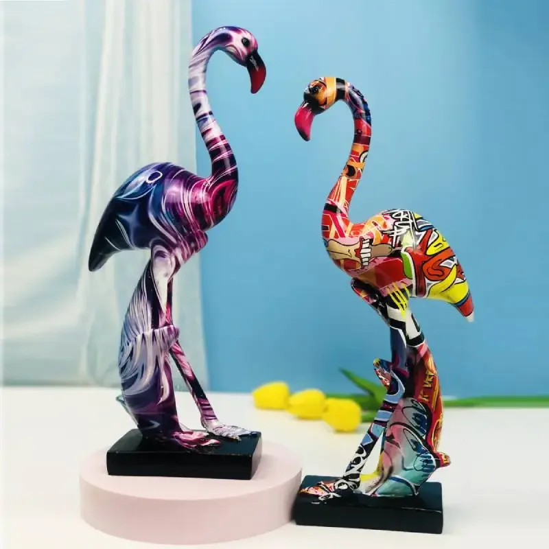 

Graffiti Flamingo Sculpture Home Decor Animal Bird Figurine Nordic Style Resin Flamingo Ornament Desktop Art Crafts