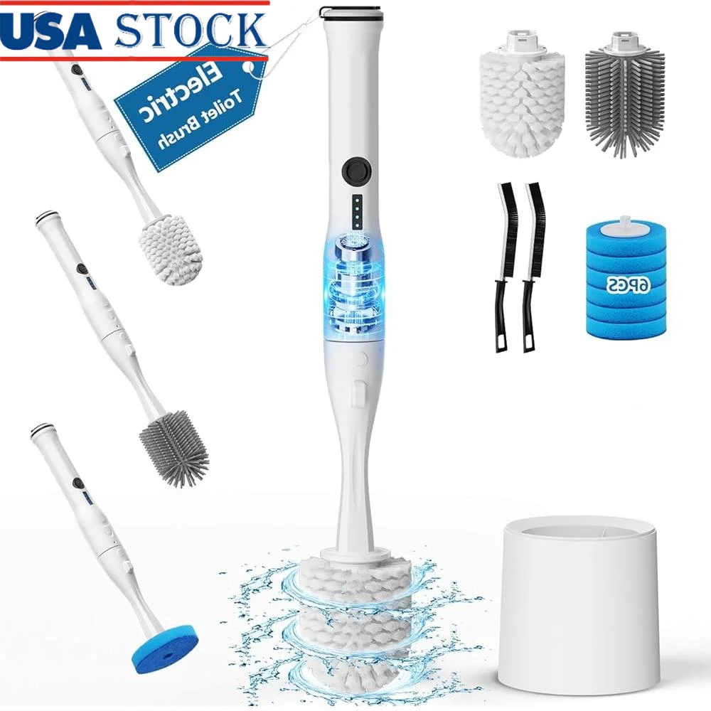 Electric Toilet Brush Set 10 in 1 Cleaning Kit with Rechargeable Spin Scrubber Nylon Silicone Brushes Disposable Refills