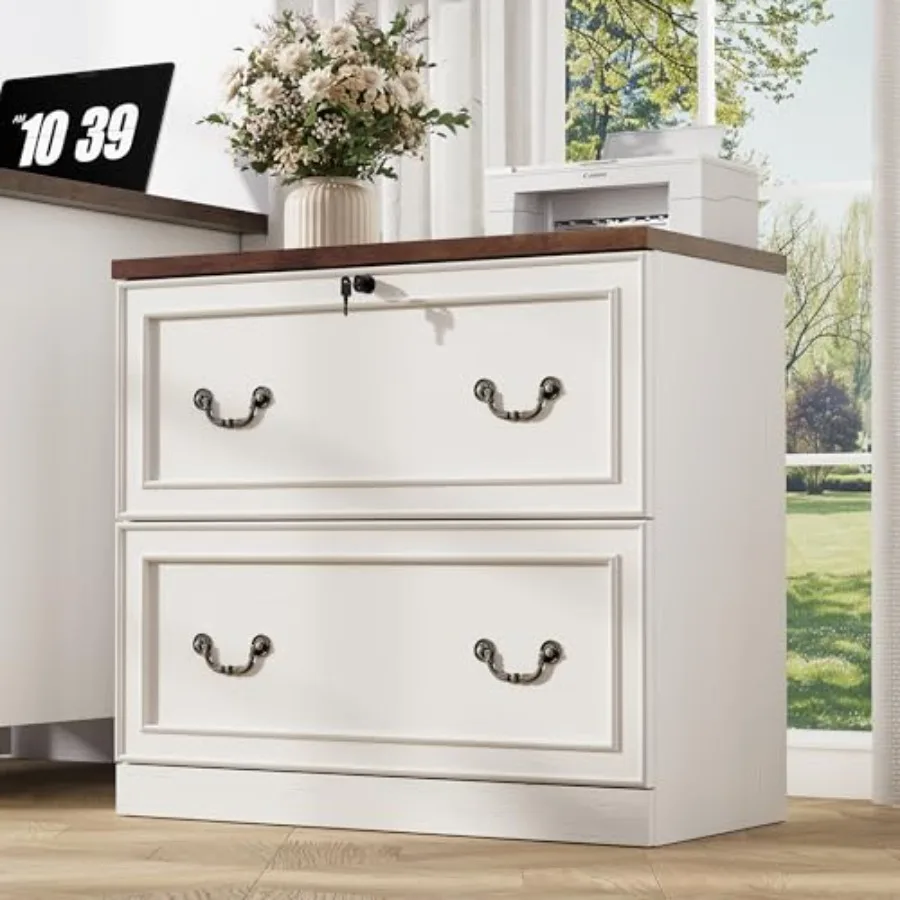 2-Drawer Wood File Cabinet with Lock, Lateral File Storage Cabinets for Printer Stand, Home Office Filing Cabinet for Letter/Le