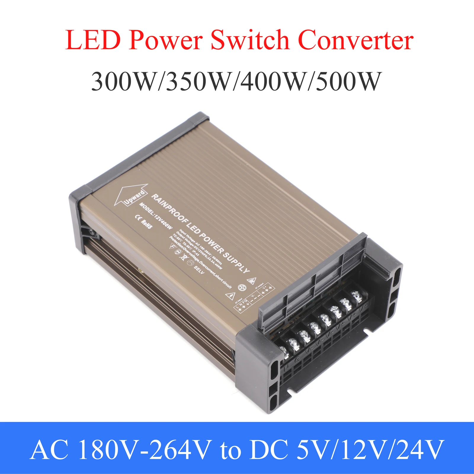 AC180-264V to DC5V 300W 350W Outdoor Rainproof Switching Power Supply For LED, Linear Light, LED Light Strip