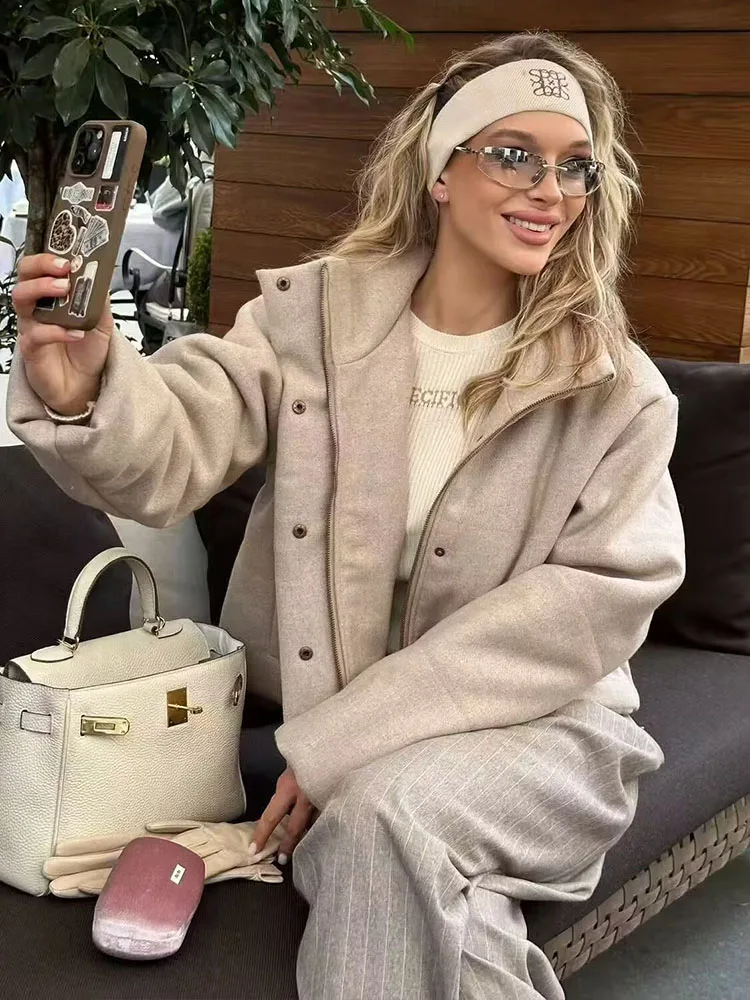 HH Trendy Women's Winter Versatile Stand Collar Thickened Cotton Jacket Female High Street Casual Warm Long Sleeve Jacket Mujer