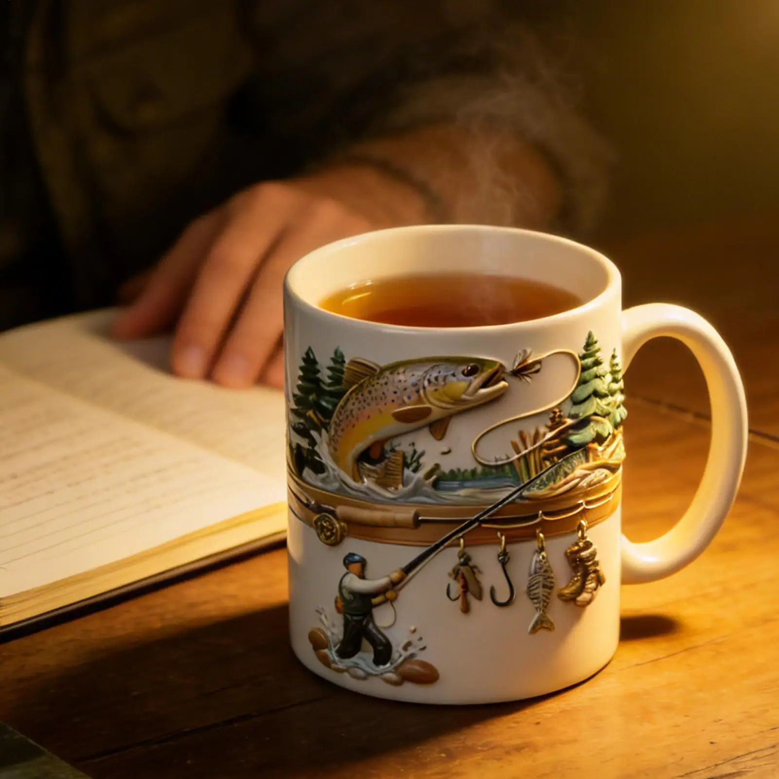 Funny Fishing Gift Mug 350ml Ceramic Large Coffee Cup for Men Dad Husband Outdoor Camping Hiking Fishing Party Novelty Drinkware