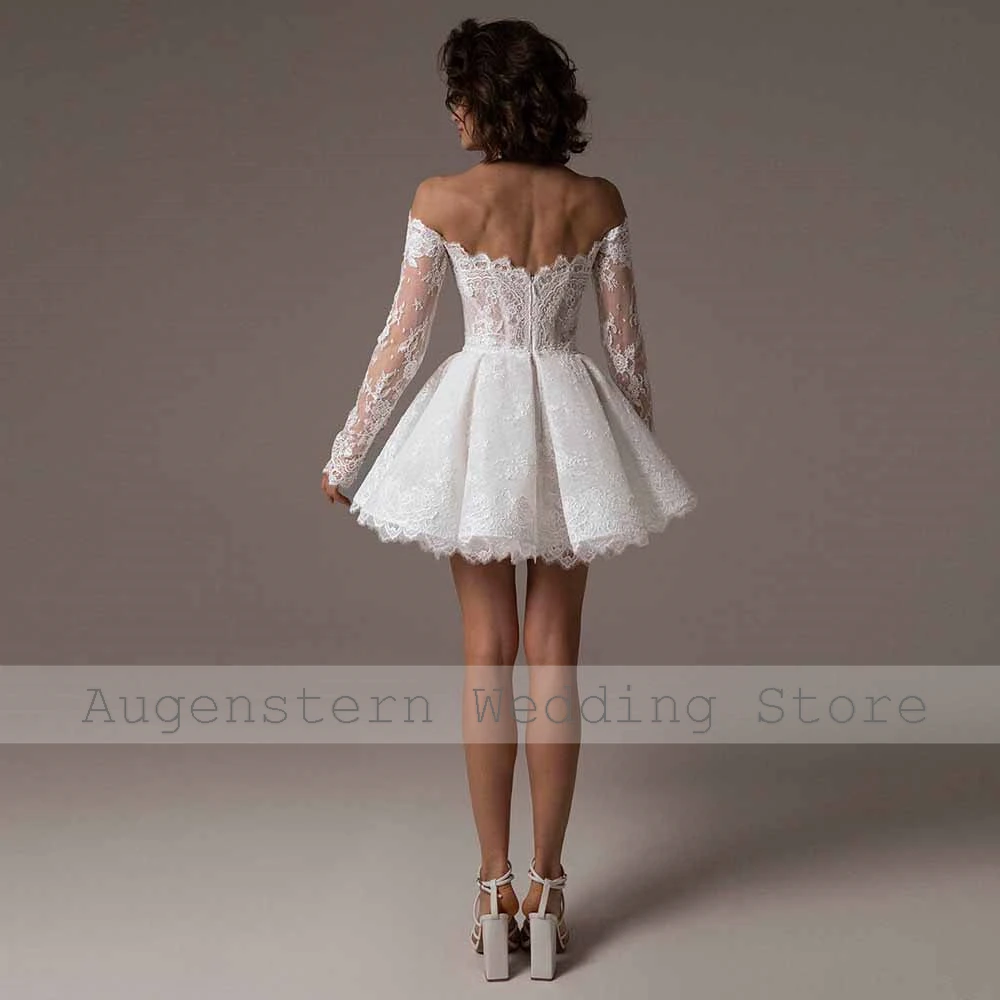 Customized Dreamy Mini Bridal Gowns Lace A-line Wedding Party Dress White Off-the-shoulder Pattern Ruched Prom Dress Short 2026