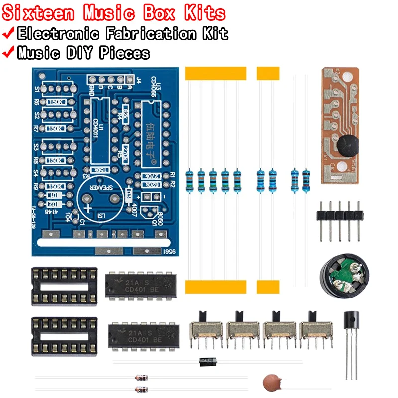 16 Music Sound Box BOX-16 Board 16-Tone Electronic Module DIY Kit Parts Components Soldering Practice Learning Kits for Arduino
