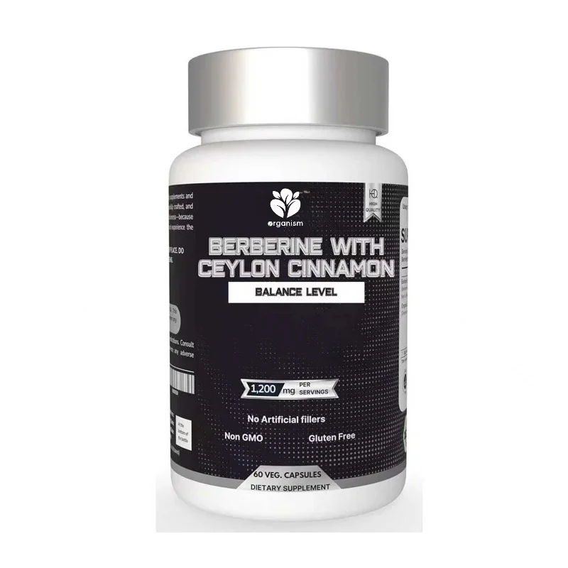 Premium Berberine with Ceylon Cinnamon Capsules, 60 Count, Vegetarian, Non-GMO, Gluten Free, Certified Organic