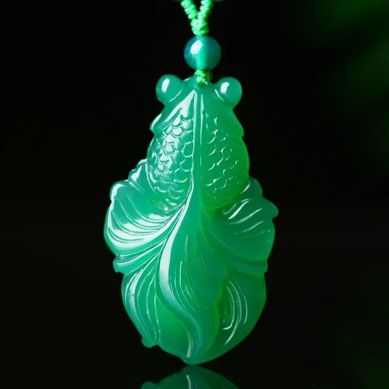 

Natural Chinese Colorful Agate Hand-carved Gold Fish Jade Pendant Fashion Jewelry Jade Chalcedony Necklace for Men and Women