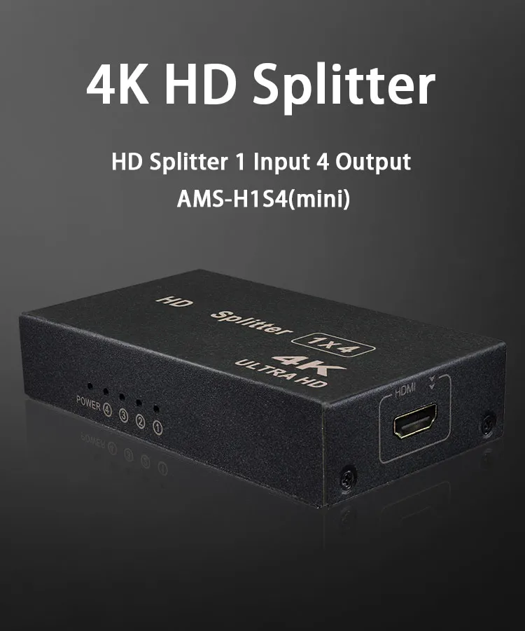 HD Splitter AMS-H1S4 (mini) supporta 4K Plug and Play gamma di trasmissione stabile di 30 metri per la condivisione multischermo
