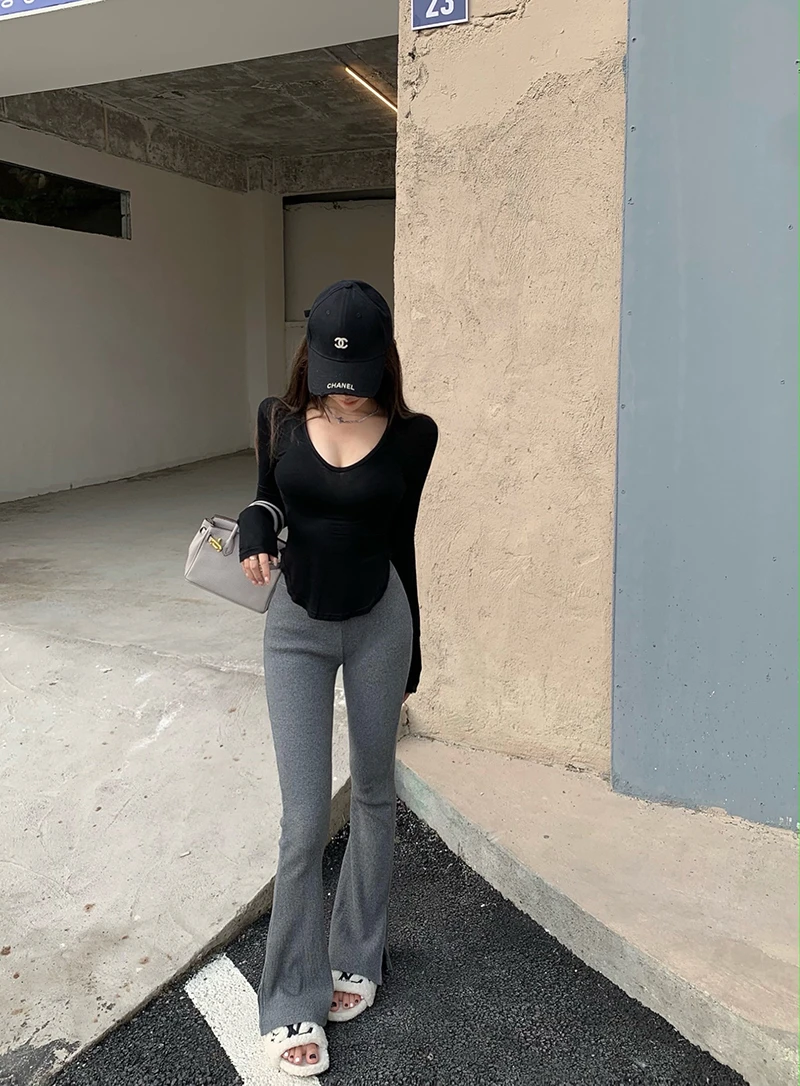 Autumn Korean Fashion Y2K T-shirt Woman Japanese V-neck Sexy Tee Shirt Women Skinny Slim Corset Vitnage Black White Pink Tops