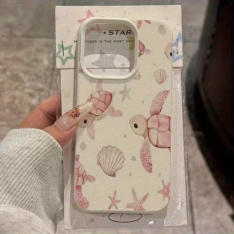 

starfish Cute Pink Turtle Lychee Texture Phone Case For iPhone 17 16 15 Pro Max 14 13 12 11 Pro Plus 17 Air Silicone Soft Cover