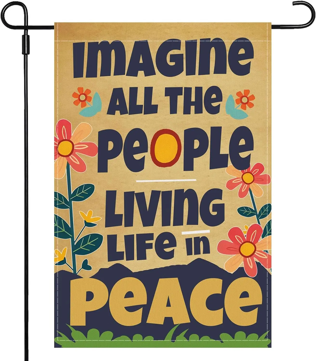 Garden Flag Imagine All the People Living Life in Peace Spring Summer Autumn Flag Double Sided Polyester Vertical Colorful Garde