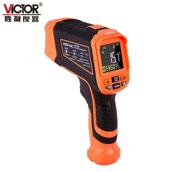 VICTOR 309C VA Color Display Non contact Industrial Thermometer Temperature Gun Meter -32-1680 Celsius 1% Accuracy