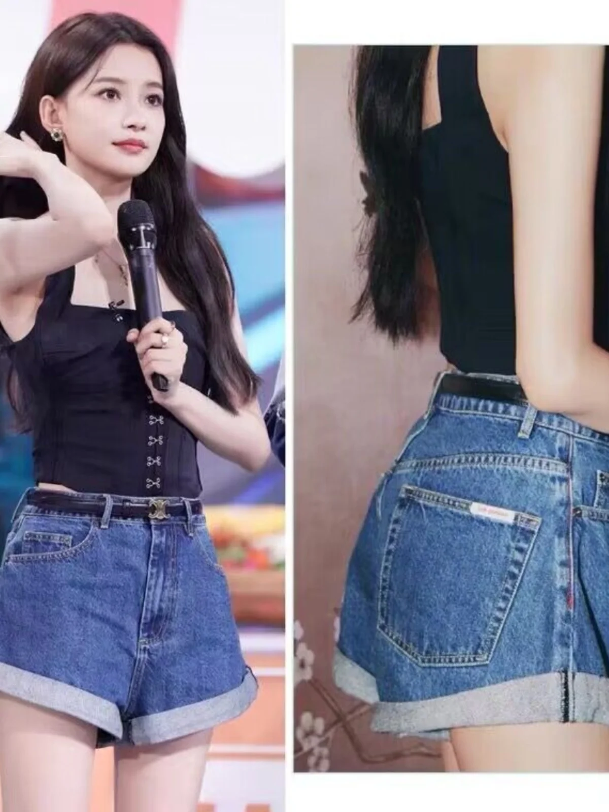 

High Waist Loose Fit Women's Denim Shorts Summer Fashion Roll up Cuff Versatile A-Line Wide Leg Jeans by EXJR
