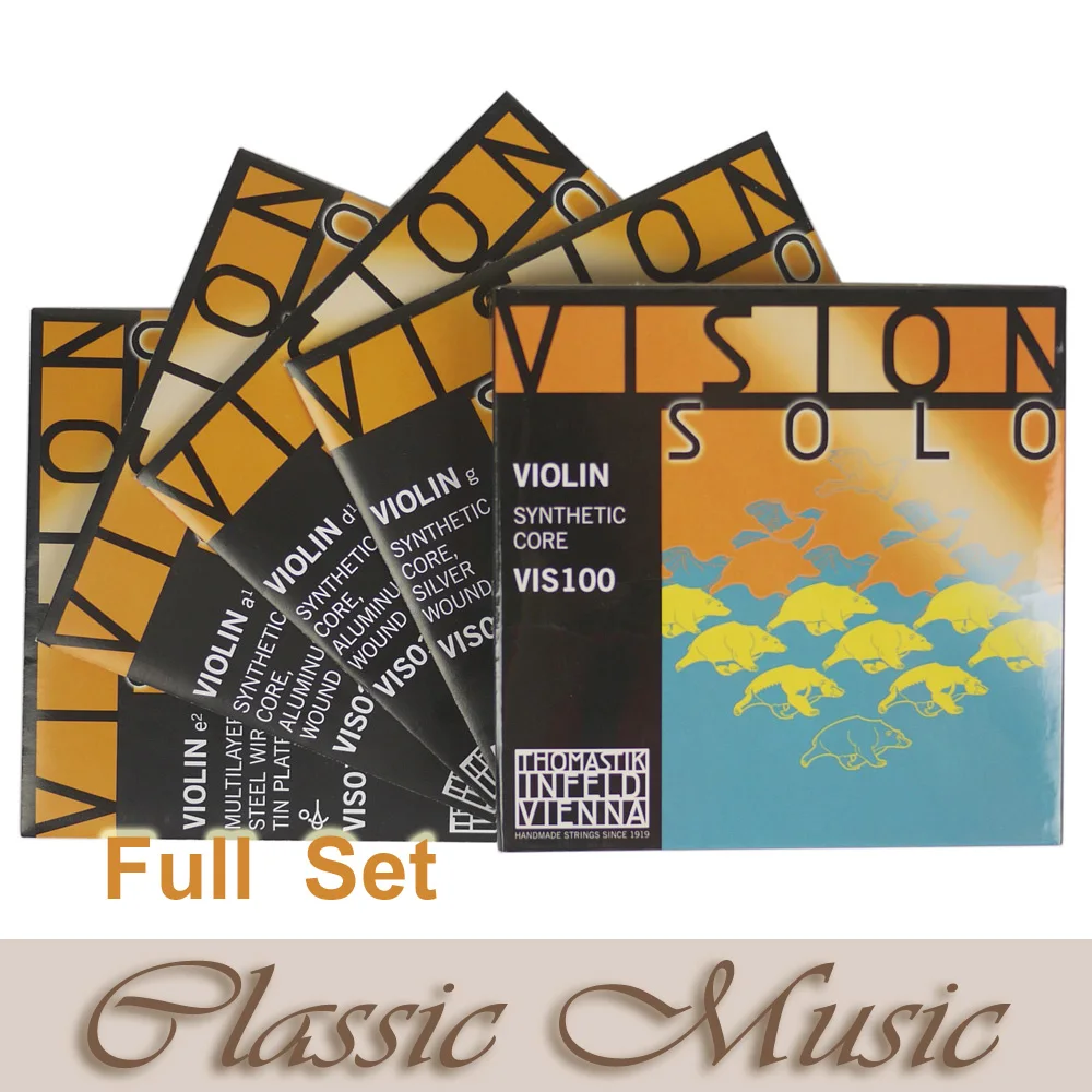 

Thomastik Vision Solo Violin Strings(VIS100) - Set Aluminum D ,Full set (G,D,A,E) ,4/4 Medium. Made in Austria.