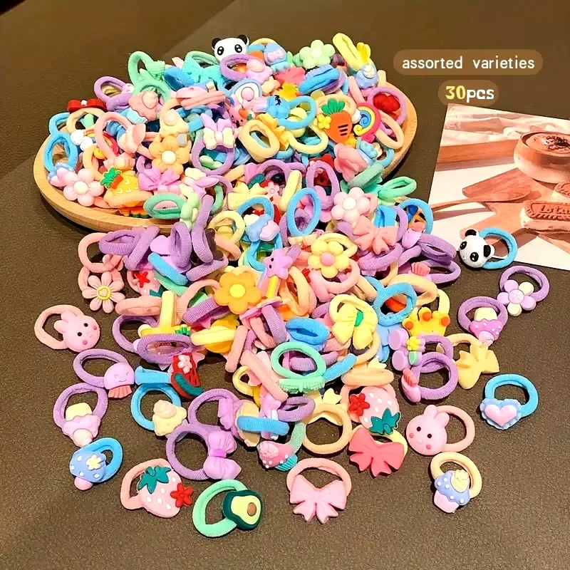 Colorful Cartoon Kids Hair Ties 30 Pack