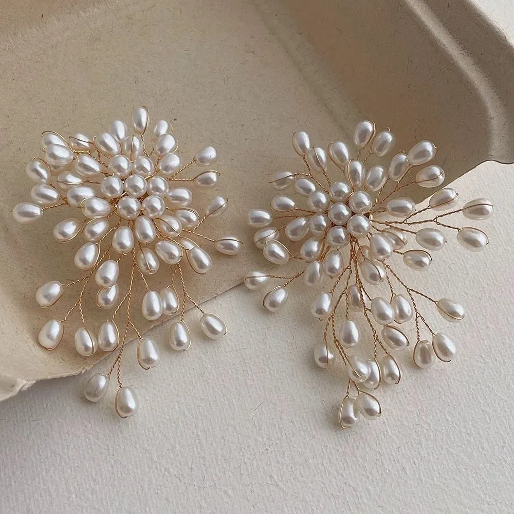 Tassel Drop Imitation Pearl Dangle Earrings Waterfall Design Elegant Statement Earrings Long Versatile Bridal Earrings Prom