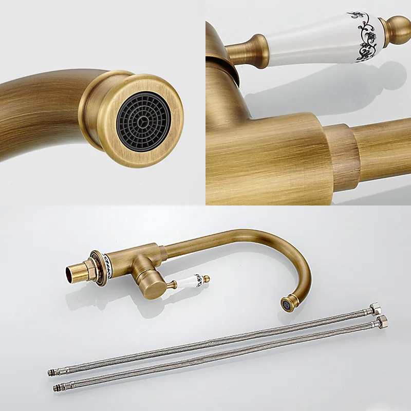 MOLI Retro antique kitchen faucet Crane For Kitchen Hot and Cold  Water Taps Sink Mixer All copper body ML977