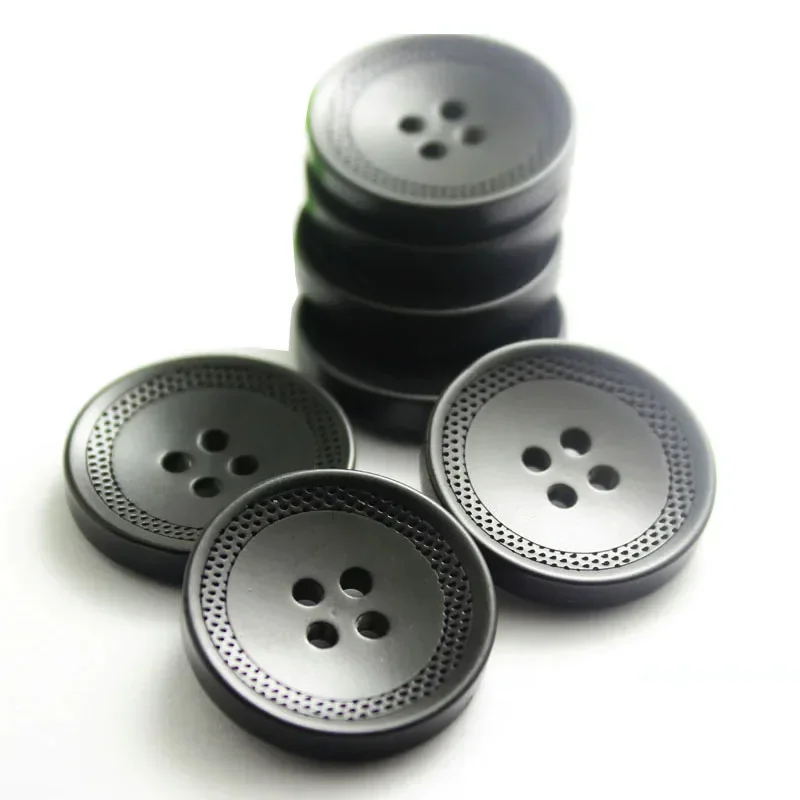 Resin Round Sewing Buttons, 4 Holes Shirt Button, Clothing Accessories, Scrapbooking, Cardmaking, Black, 15-25mm, 10Pcs