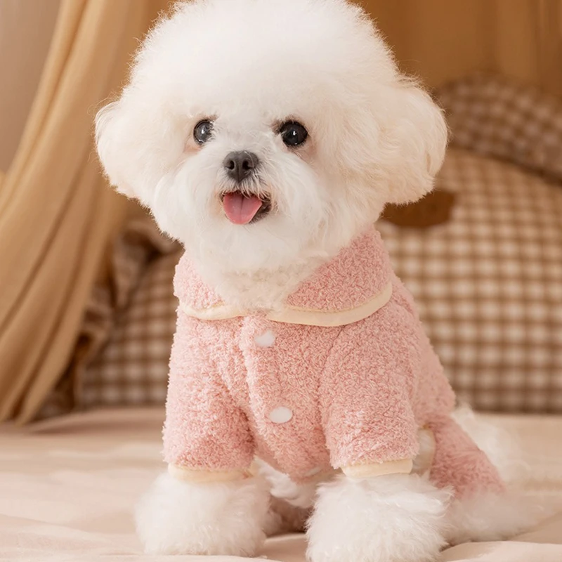 Button-fastening Pet Pyjamas Winter Warmth for Small to Medium-sized Dogs Teddy Four-legged Clothes Sweet Puppy Fleece Clothing