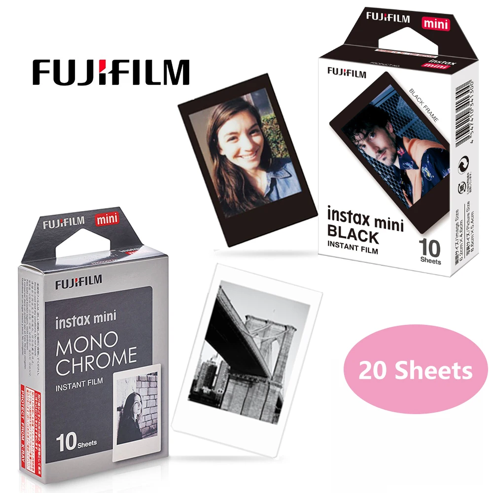 

20 Sheets (10 Monochrome Film + 10 Black Film) Fujifilm Instax Mini Film For Mini 8/9/11/12/7+/40/90/25 Camera Instax Film Paper