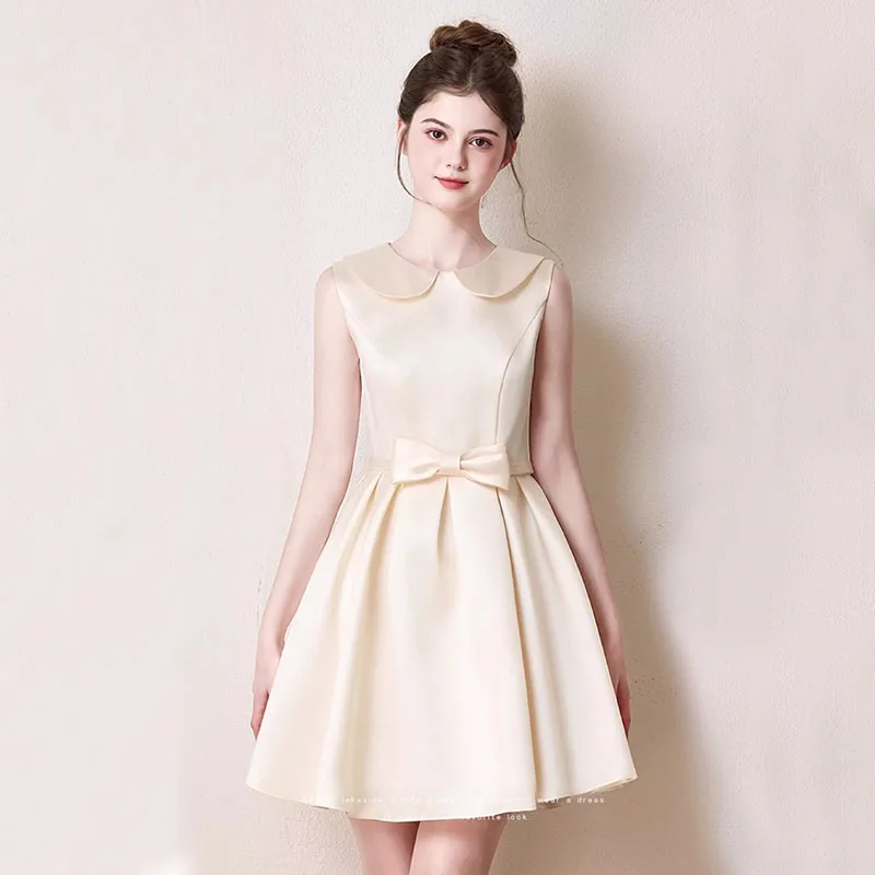 

2025 Luxury French Satin Women's Evening Gown Simple Bow Tie Elegant Party Dresses