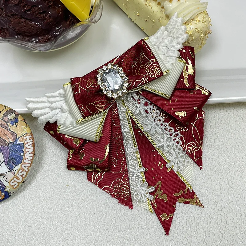 تأثيري أنيمي الرقص النسيج الدانتيل Bowknot كريستال التعادل دبابيس دبابيس للنساء قميص أنيق فستان طوق يدويا تحت عنوان الأحداث