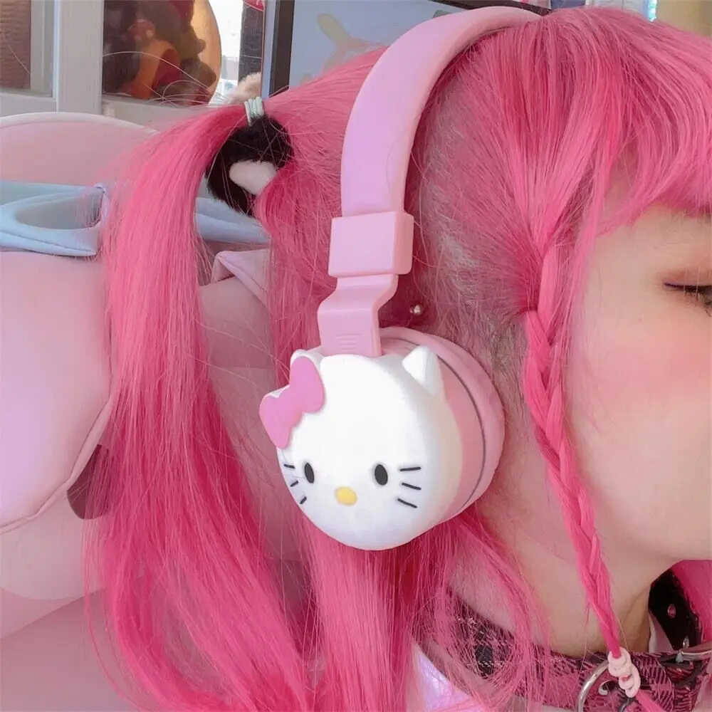 Hello Kitty Cat Bluetooth Headphone Wireless Headsets Anime Cartoon Stereo Headset Earphone With Mic Fashion Hottie Toy Gifts