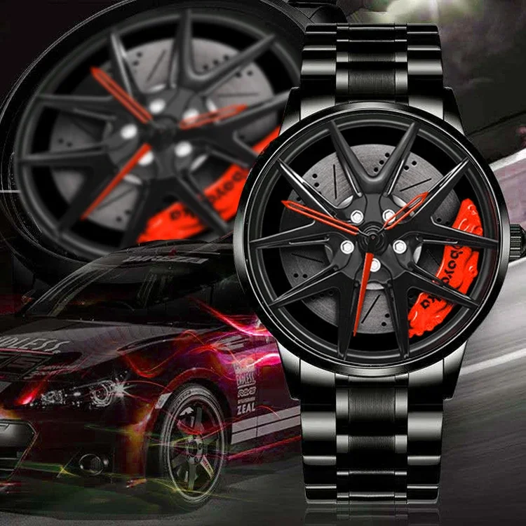 Nuovo stock!! Orologio da uomo di lusso orologi per auto sportive orologio da polso da uomo al quarzo in acciaio inossidabile con mozzo sportivo