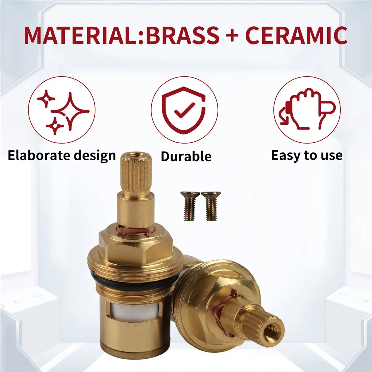 DT19 2 Piece Brass Faucet Cartridge Replacement, G1/2 Inch Stem Disc Valve, Faucet Parts for Bathroom Kitchen Sink, Gold