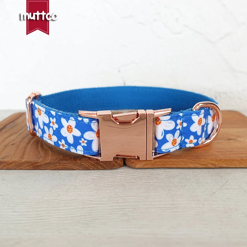 MUTTCO unique dog collar&leash BLUE DAISY convenient to walk the dog leash accessory for small medium large dog 5 size UDC135M