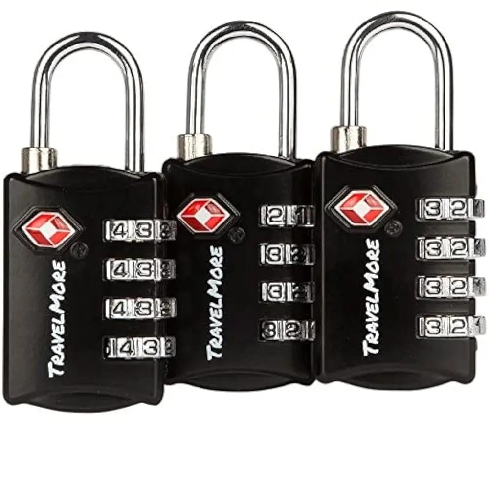 

3 Pack TSA Luggage Locks with 4 Digit Combination – Heavy Duty Set Your Own Padlocks for Travel, Baggage, Suitcases & Backpac