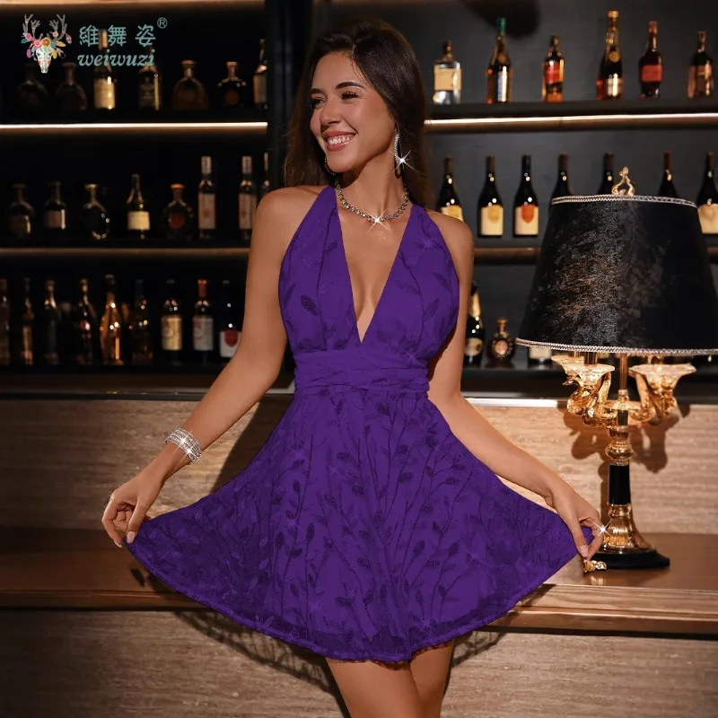 깊은 V넥 민소매 메쉬 스팽글 자수 생일 파티 이브닝 드레스 섹시한 허리 조임 큰 백리스 A라인 숏 드레스