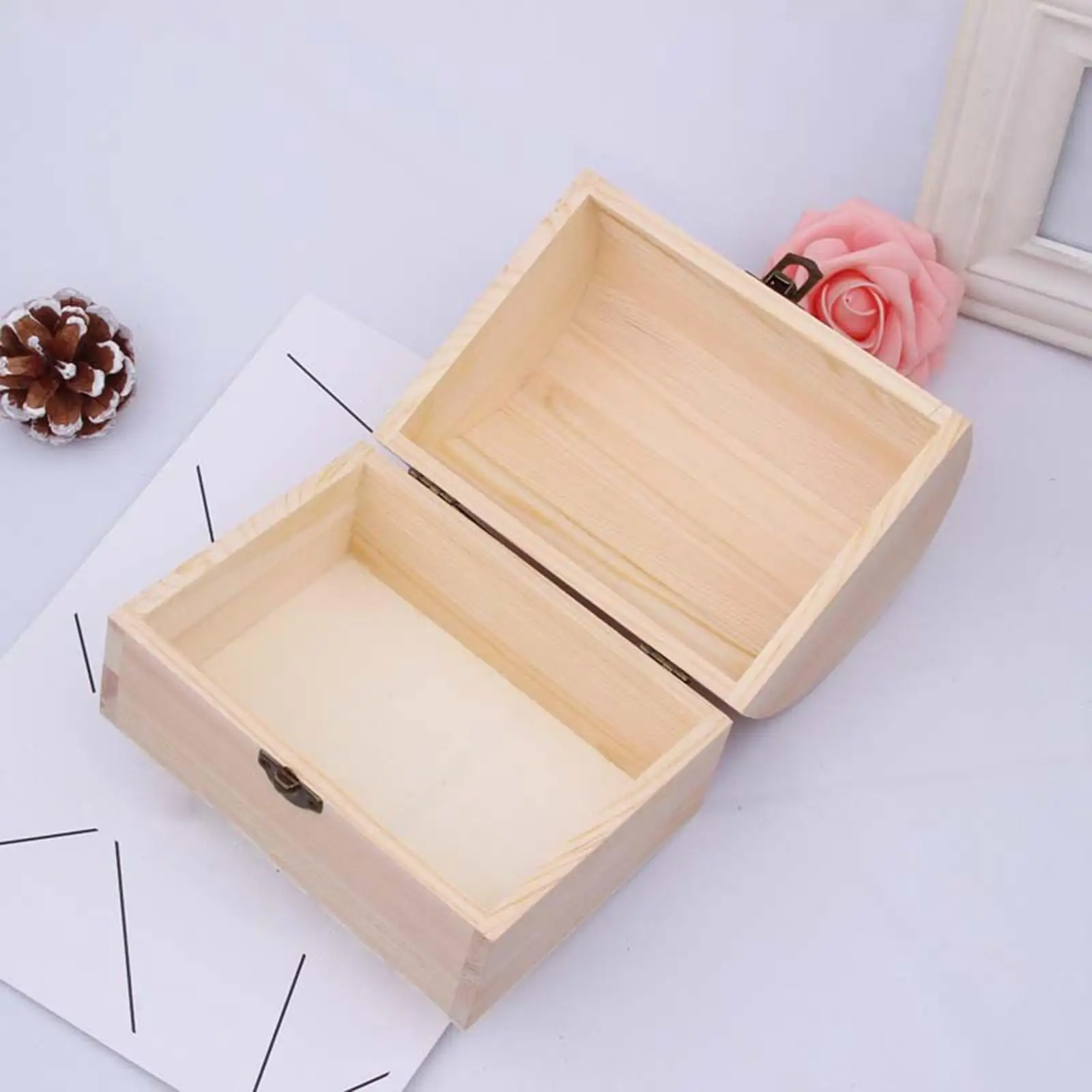 Unfinished Wood Box DIY Craft Storage Box Organizer Treasure Chest Toy Case for