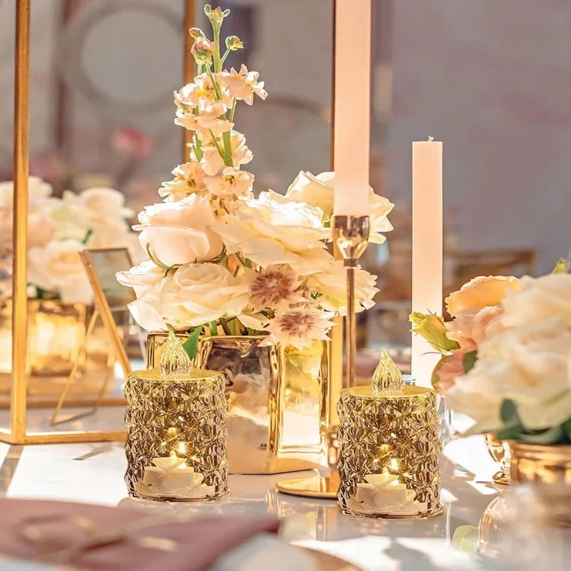 3 unids/set de luz de vela sin llama de cristal, luz de té electrónica Led sin fuego, vela de cristal transparente electrónica sin llama