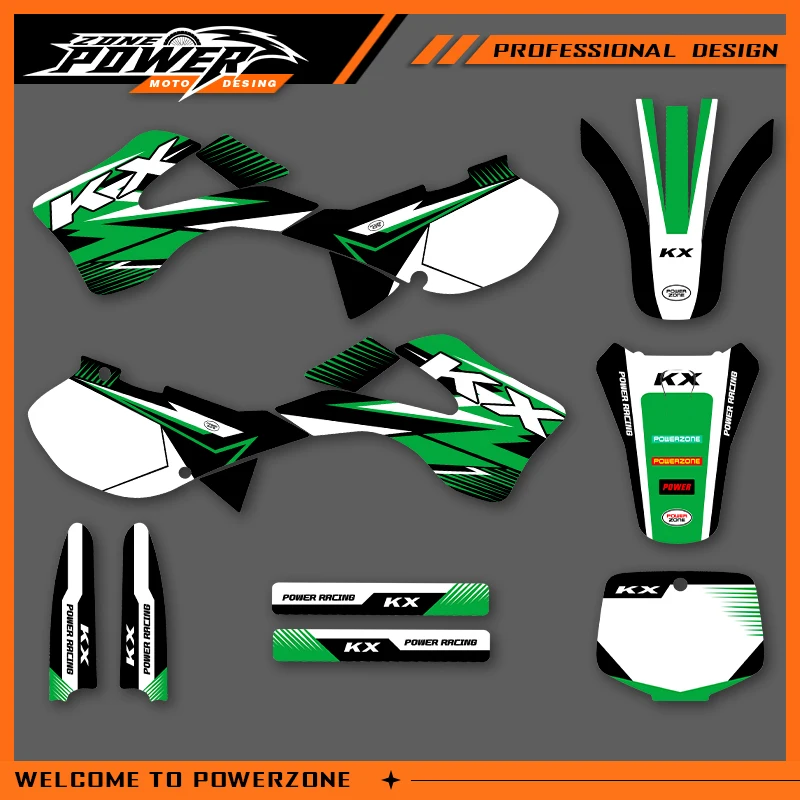 

Графические наклейки Powerzone, наклейки для мотоцикла KAWASAKI 1999 2000 2001 2002 KX 125 200 250 cc, фон на заказ 01