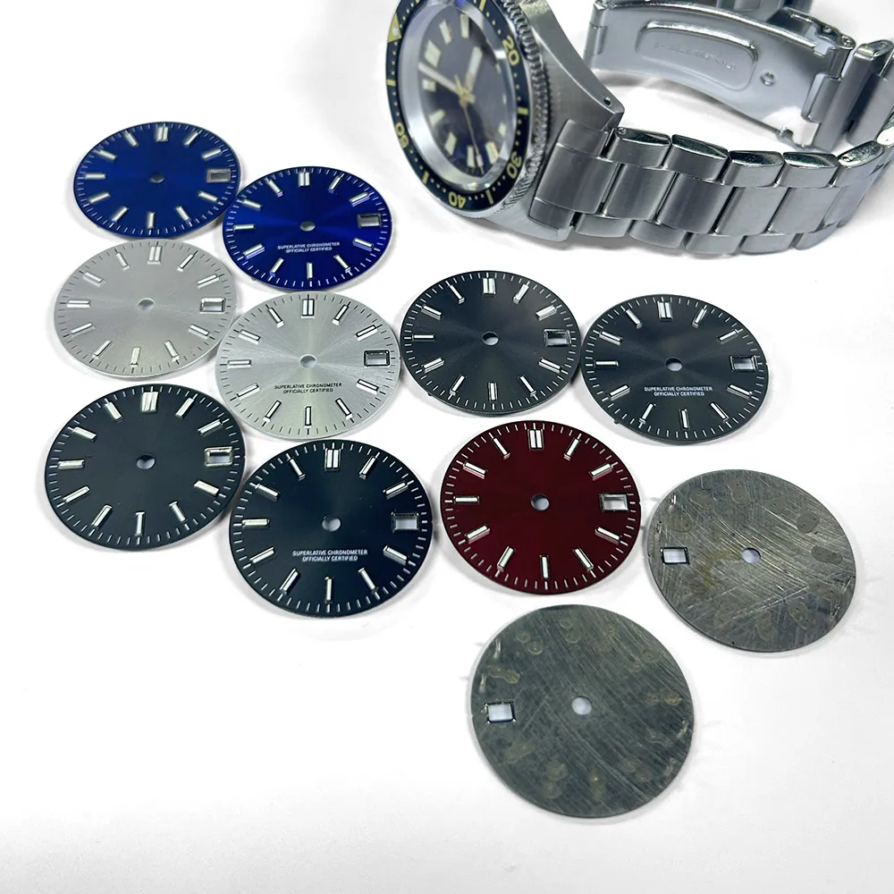 28.5mm Watch Dial Sunray Face Single Date Window Silver Blue Red Grey GreenWatch Repair Parts Replacement DialMod Parts
