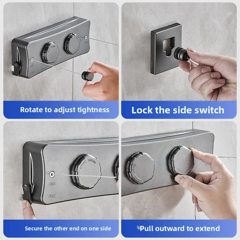 

Expandable No-Drill Clothesline Outdoor Windproof Double Line Camera Invisible Wall-Mounted Stainless Steel ABS Laundry Line