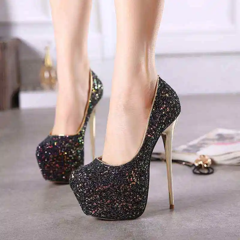 large-size-high-heels-45-women's-sequined-stiletto-heel-platform-sexy-faion-single-oes-for-par-glitter-slip-on-flats
