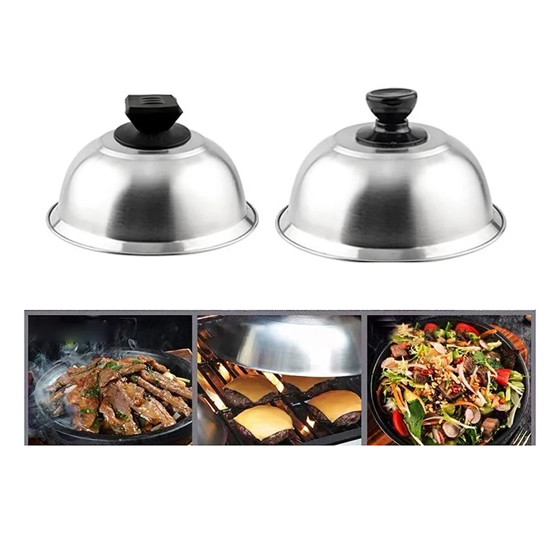 Grill Dome Cover Stainless Steel Burger Cover Round Pot Lids Cover For Cookware Kitchen Burgers Barbecue Steaks