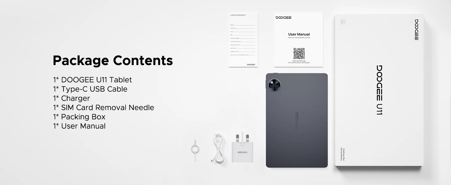 DOOGEE U11 2 in 1 Tablet PC Android 15 16GB(4+12) 128GB 11" Ultra-clear 90Hz Display Unisoc T606 8580mAh Battery Widevine L1