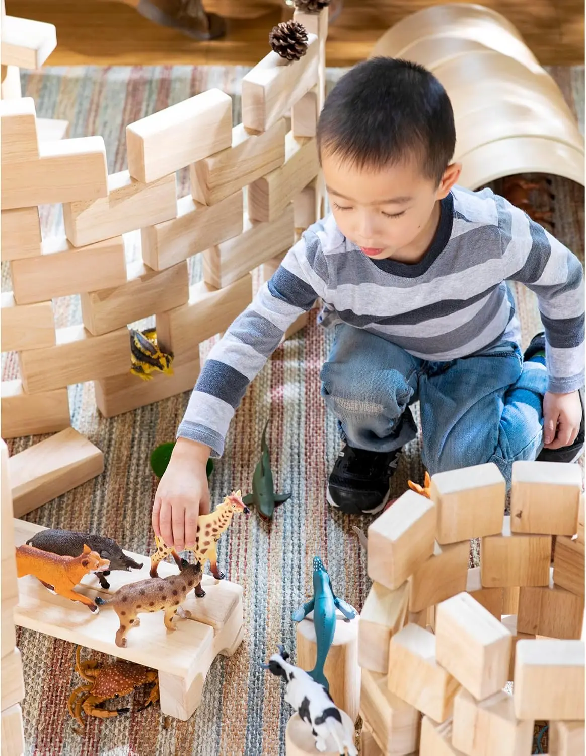 Juego de bloques de unidad D - Juego de 135 piezas: juguete de construcción creativo educativo STEM para niños pequeños, juego de construcción de bloques de madera