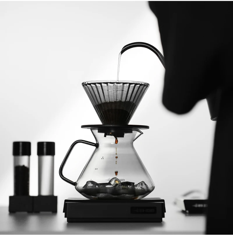 MHW-3BOMBER Hill Coffee Server Guide Extraction Pour Over Coffee Server Ergonomic Handle High-Borosilicate Glass For Barista