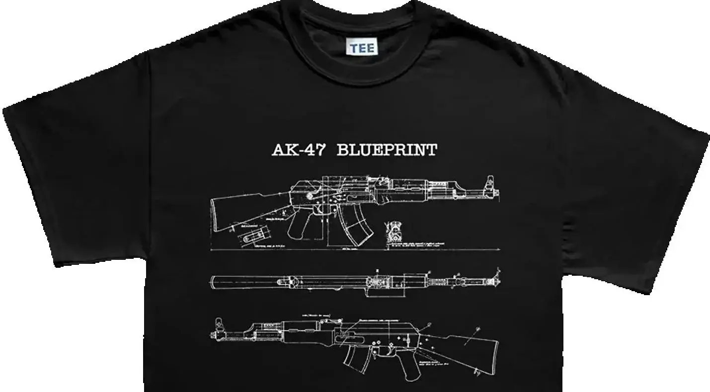 

Vintage AK-47 Assault Rifle Blueprint T-Shirt 100% Cotton O-Neck Summer Short Sleeve Casual Mens T-shirt Size S-3XL