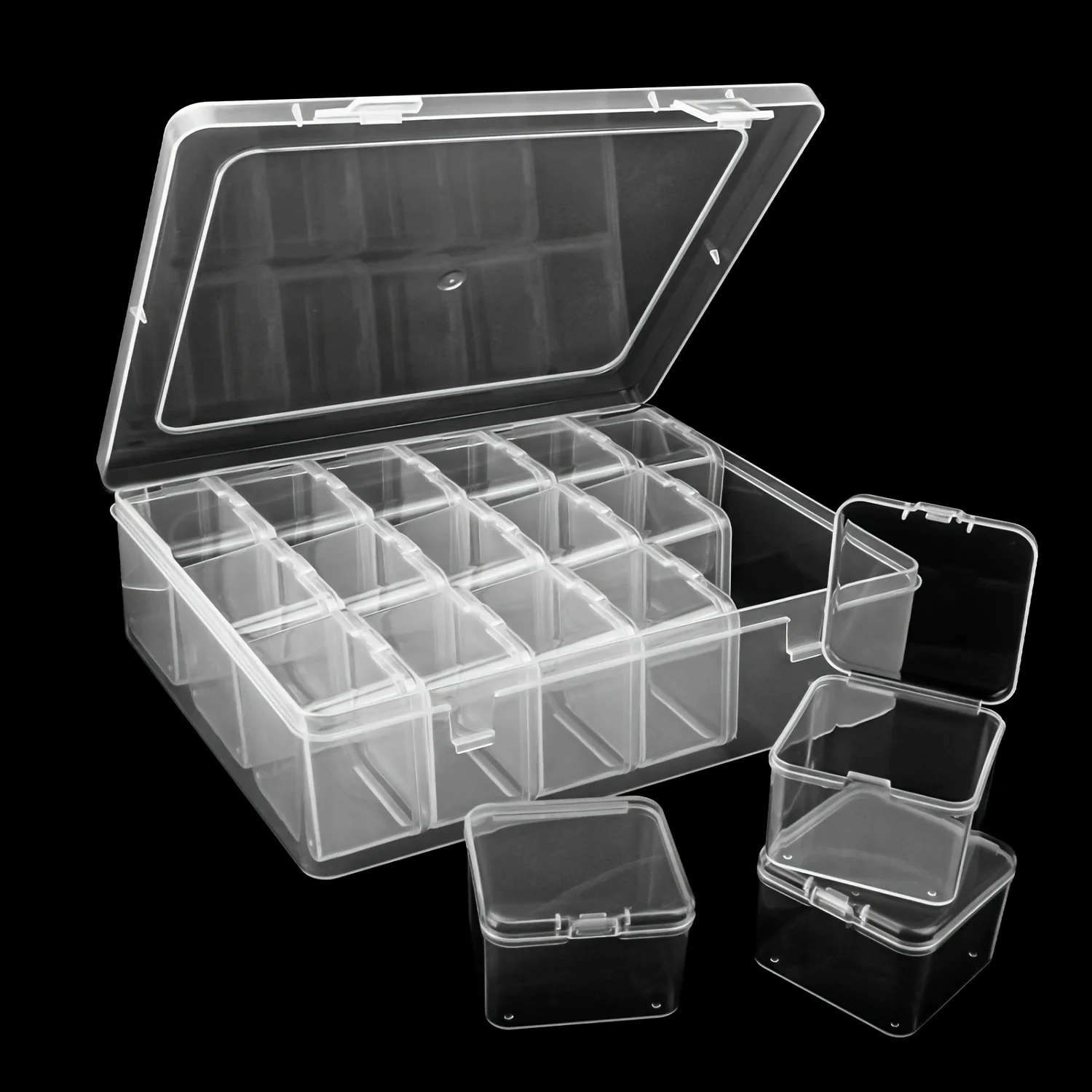 18 Small Transparent Plastic Storage Containers — Ideal for Beads, Jewelry, and Craft Supplies — A Durable Organizing Solution