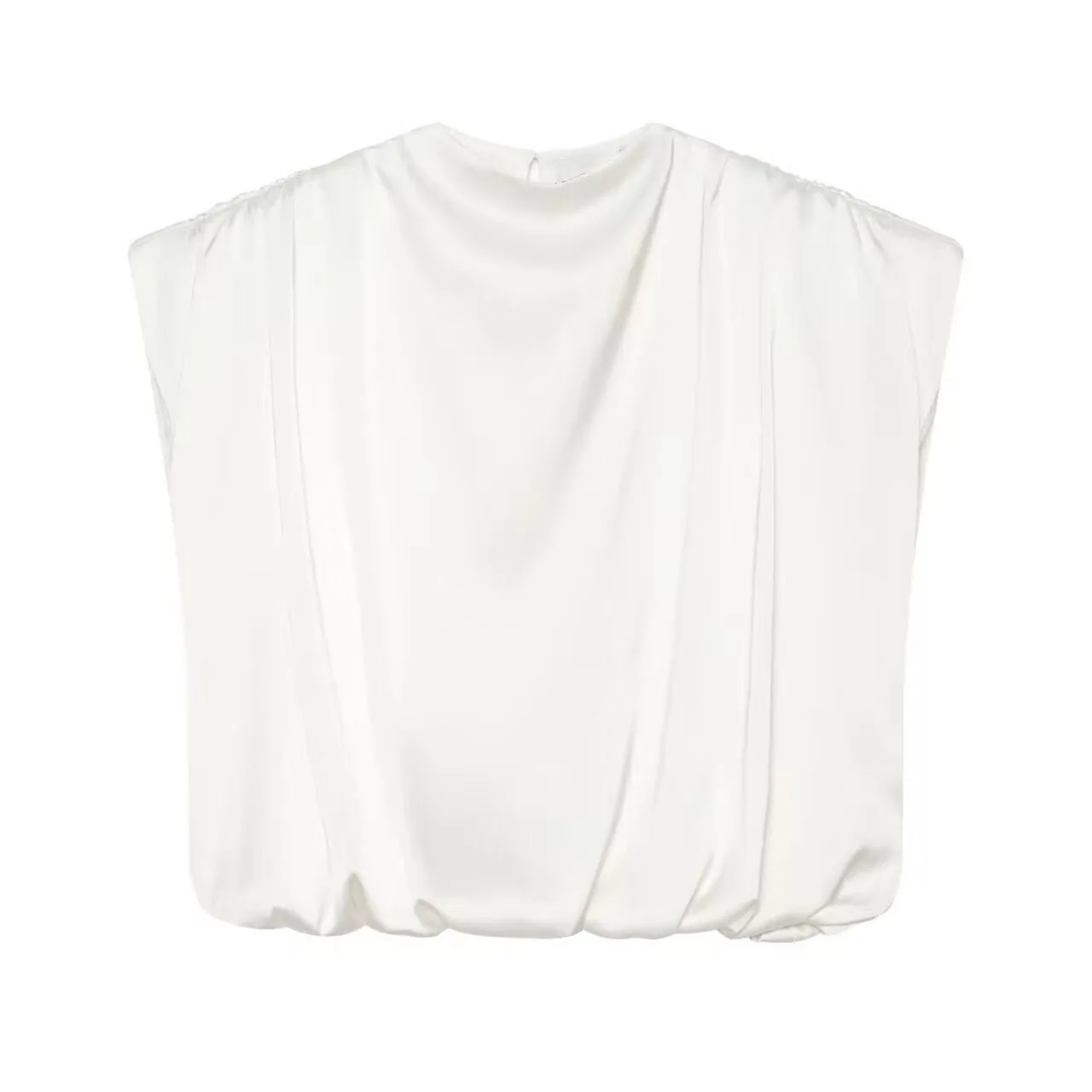 Women's Autumn Sleeveless high neck padded shoulder top New Bottom hem cinching design Casual Fashion Female Vintage Vests