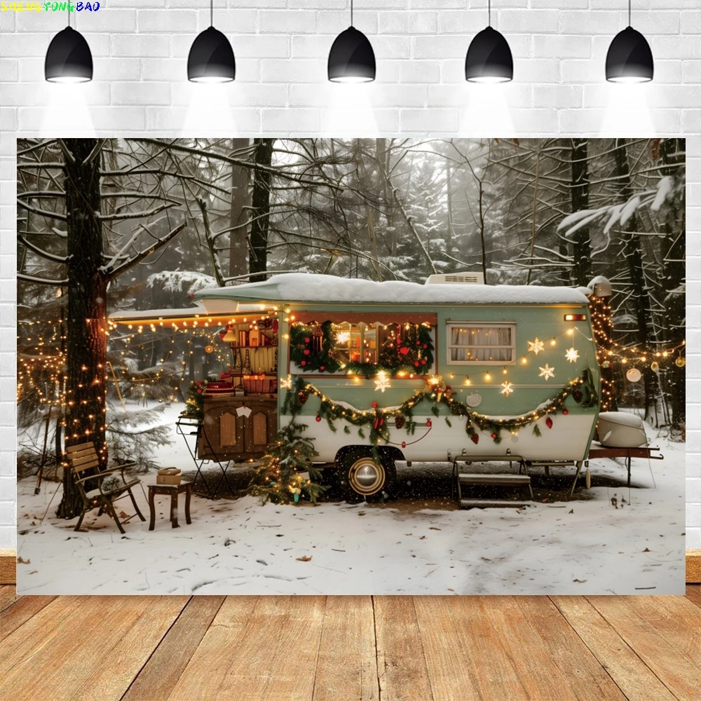 

Christmas Outdoor Camping Car Photography Background Winter Forest Xmas Trees Kids Family Portrait Decor Backdrop Photo Props