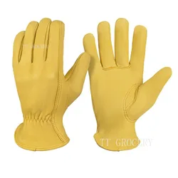 Guantes de conducción de piel de oveja para hombre, protectores de seguridad para jardinería, recolección de frutas, guantes de soldadura, guantes de trabajo