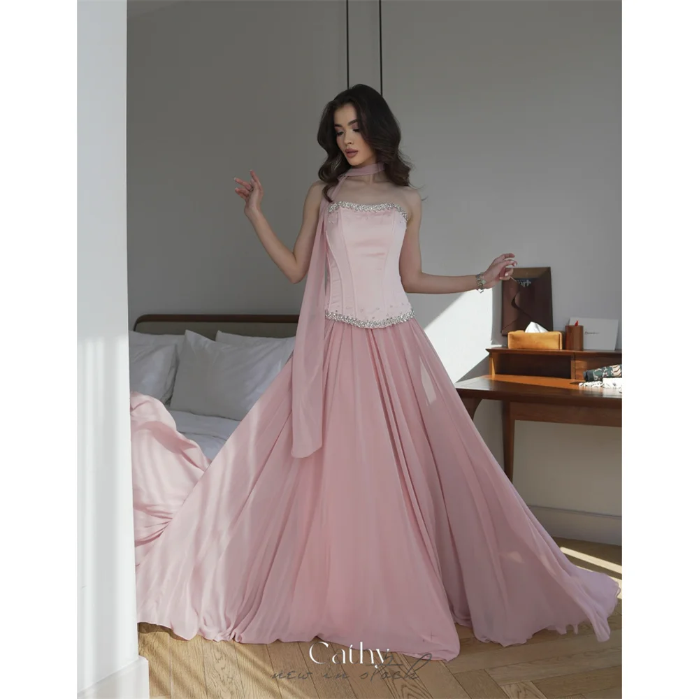 

Cathy Индивидуальные розовые платья для выпускного вечера без бретелек со стразами, драпированные платья без рукавов, платья de noiva, корсет длиной до пола, торжественный вечер