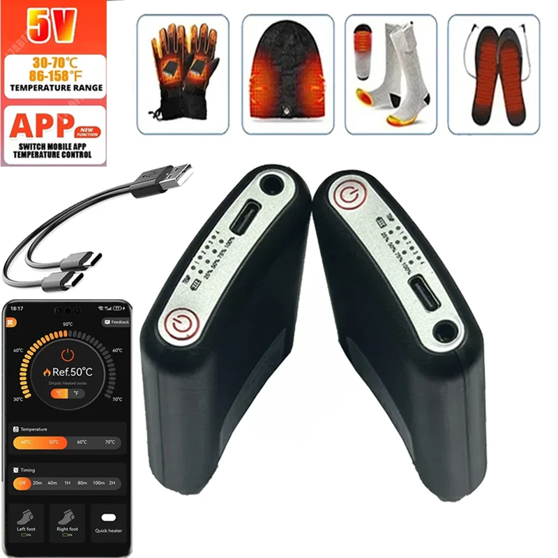 Nuevo 5V 5000mAh batería guantes calefactores de invierno plantillas bufandas, calcetines chalecos paquete de batería térmica, banco de energía recargable cálido