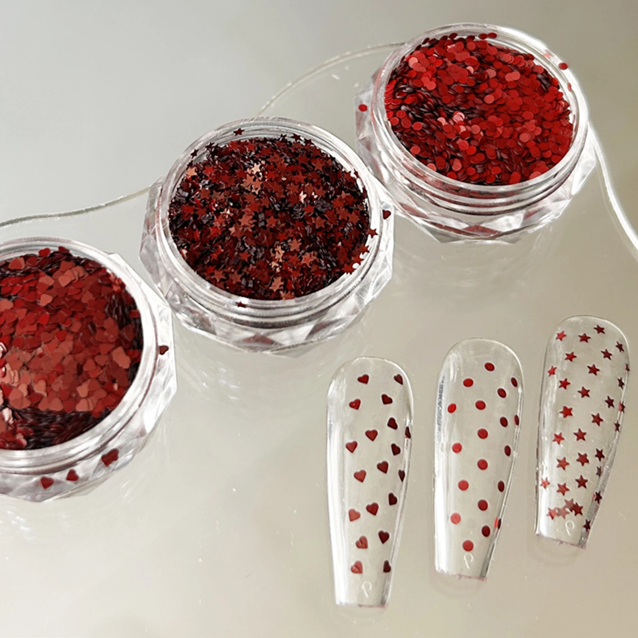 

1pc/3pc Nail Accessories Shiny Handmade DIY Wearable Nail Decoration Accessories Dark Red Mini Star Love Glitter